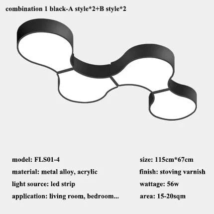 Plafonnier Géométrie Moderne ADN LED - Éclairage Design pour Salon, Chambre, Bureau, Café & Bar | Marco Lucetti 4 lumières-noir / Lumière chaude (3000K)