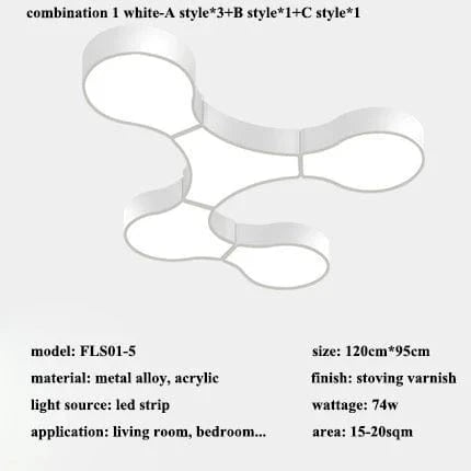 Plafonnier Géométrie Moderne ADN LED - Éclairage Design pour Salon, Chambre, Bureau, Café & Bar | Marco Lucetti 5 lumières-blanc / Lumière chaude (3000K)