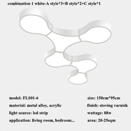 Plafonnier Géométrie Moderne ADN LED - Éclairage Design pour Salon, Chambre, Bureau, Café & Bar | Marco Lucetti 6 lumières-blanc / Lumière chaude (3000K)