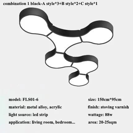 Plafonnier Géométrie Moderne ADN LED - Éclairage Design pour Salon, Chambre, Bureau, Café & Bar | Marco Lucetti 6 lumières-noir / Dimmable avec télécommande