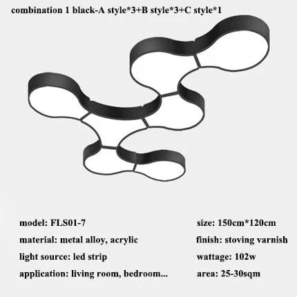 Plafonnier Géométrie Moderne ADN LED - Éclairage Design pour Salon, Chambre, Bureau, Café & Bar | Marco Lucetti 7 lumières-noir / Lumière blanche (6000K)