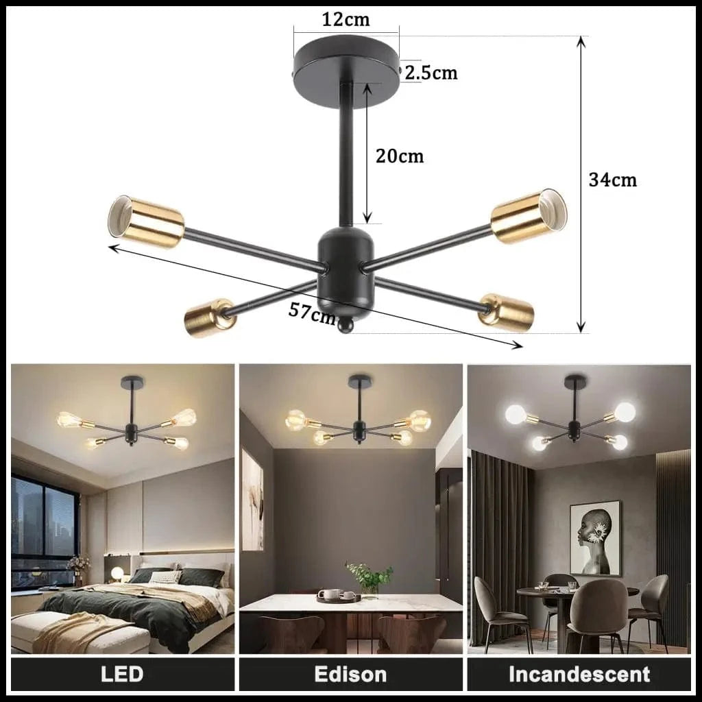 Plafonnier Industriel Moderne 4/6 têtes Rétro Lustre Lampe - Luminaria Lamparas | Marco Lucetti A1