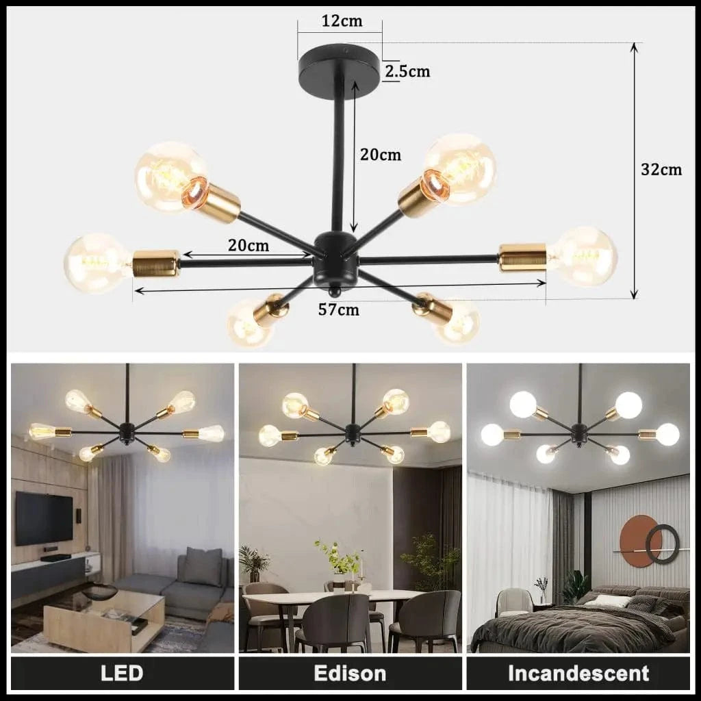 Plafonnier Industriel Moderne 4/6 têtes Rétro Lustre Lampe - Luminaria Lamparas | Marco Lucetti A2