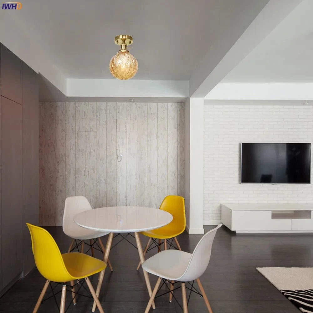 Plafonnier japonais nordique IWHD en cuivre avec boule de verre LED | Marco Lucetti