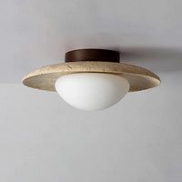 Plafonnier japonais Wabi Sabi en pierre - Style frais | Marco Lucetti Huangdongshi / D250xH100mm / Froid chaud naturel | 3-5W E27