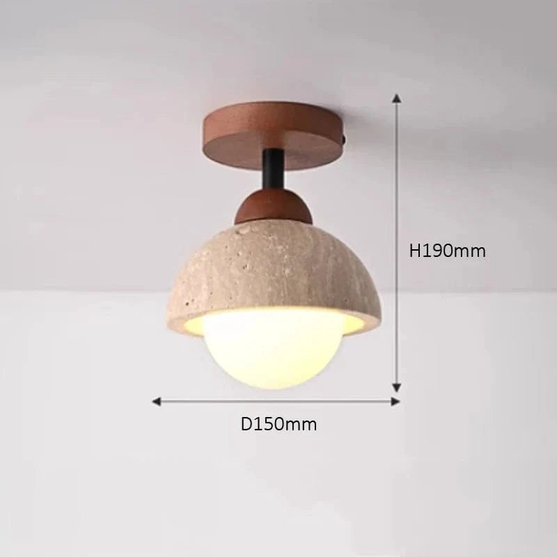 Plafonnier Japonais Wabi Sabi Jaune pour Couloir Moderne | Marco Lucetti Base en bois de noyer C