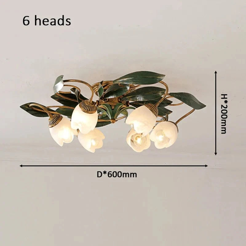 Plafonnier Lanterne Fleurie Antique - Un Élément Rétro Français pour Votre Intérieur | Marco Lucetti Verre x Fer / D600xH200MM / Aucune source de lumière | 6 têtes