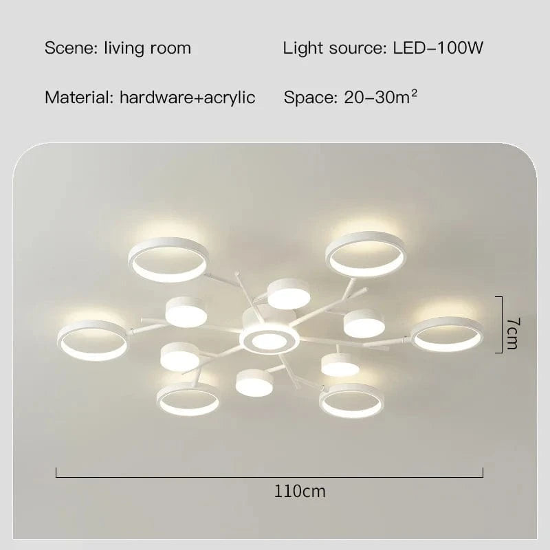 Plafonnier LED Blanc Décoratif avec Télécommande 2023 | Marco Lucetti 12 têtes / Lumière 3 couleurs