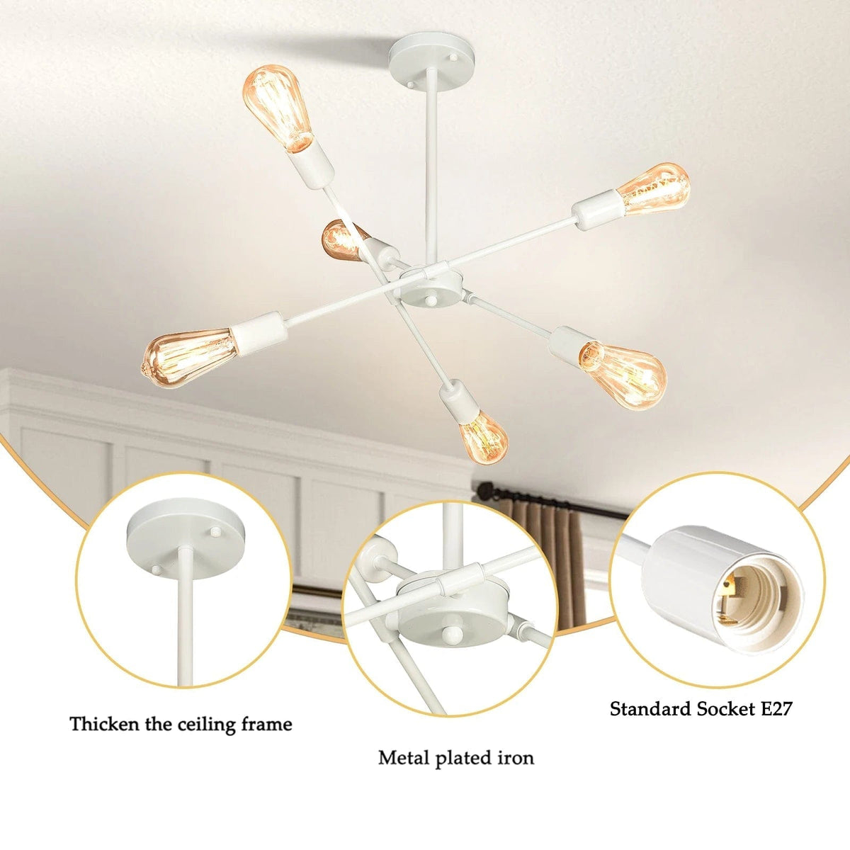 Plafonnier LED Blanc Métallique 6 Lampes | Marco Lucetti