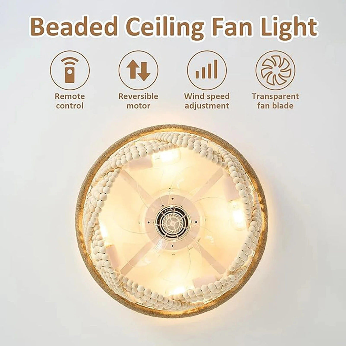 Plafonnier LED Bohémien en Perles de Bois avec Télécommande Style Nordique Vintage | Marco Lucetti