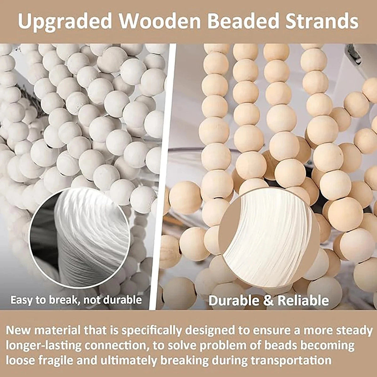 Plafonnier LED Bohémien en Perles de Bois avec Télécommande Style Nordique Vintage | Marco Lucetti