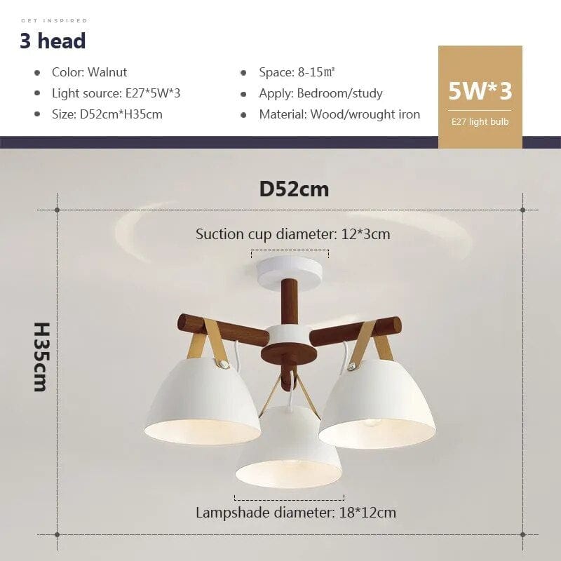 Plafonnier LED Bois & Cuir | Marco Lucetti CL174 3H Noyer / Blanc froid