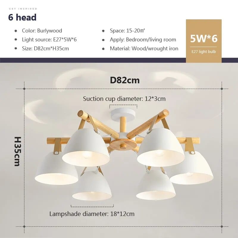 Plafonnier LED Bois & Cuir | Marco Lucetti CL174 6H Bois / Blanc froid