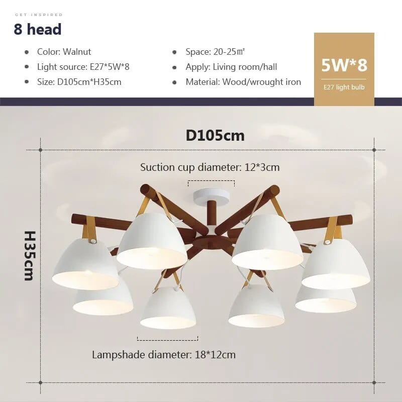 Plafonnier LED Bois & Cuir | Marco Lucetti CL174 8H Noyer / Blanc froid