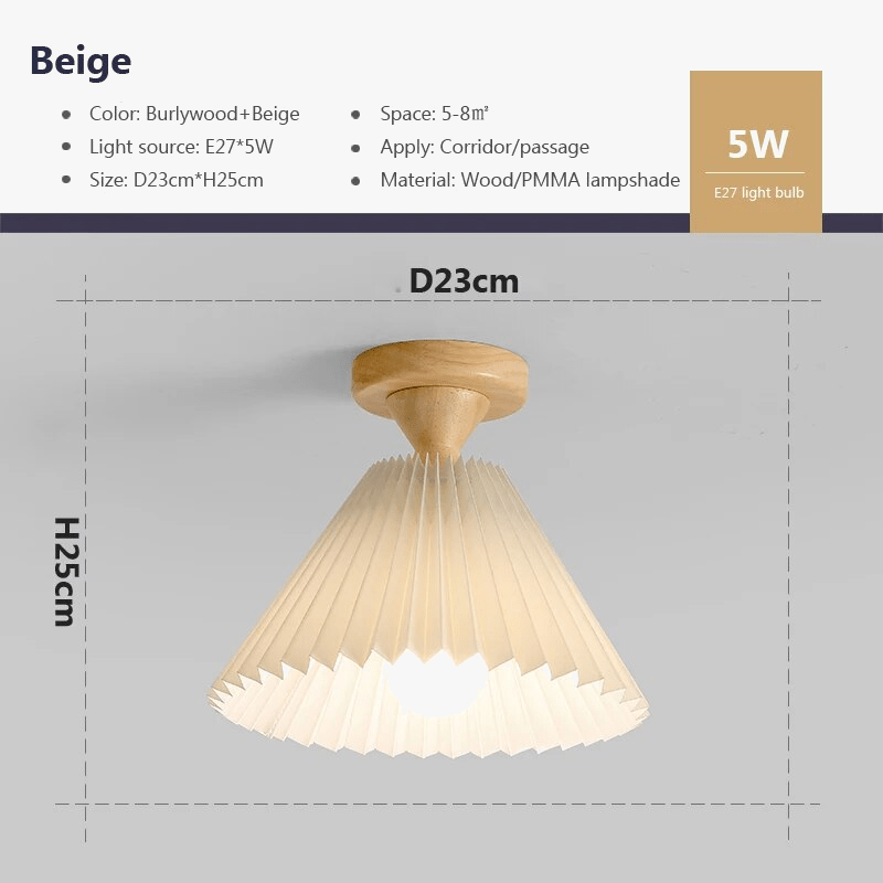 Plafonnier LED Bois et Tissu Plissé | Marco Lucetti