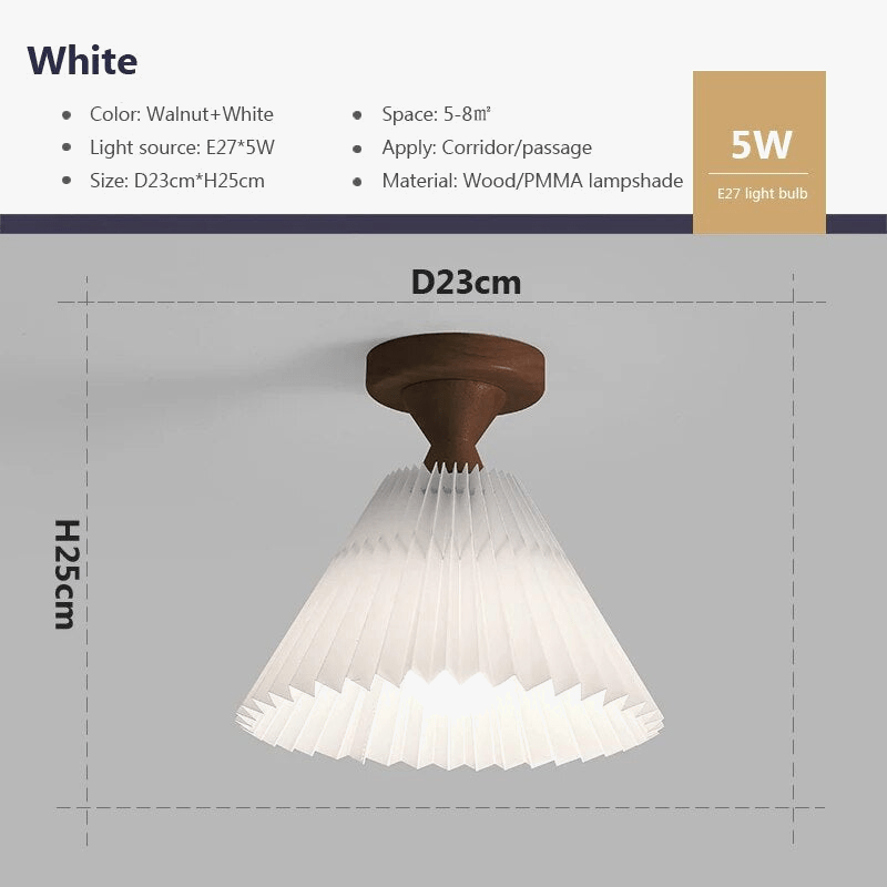 Plafonnier LED Bois et Tissu Plissé | Marco Lucetti