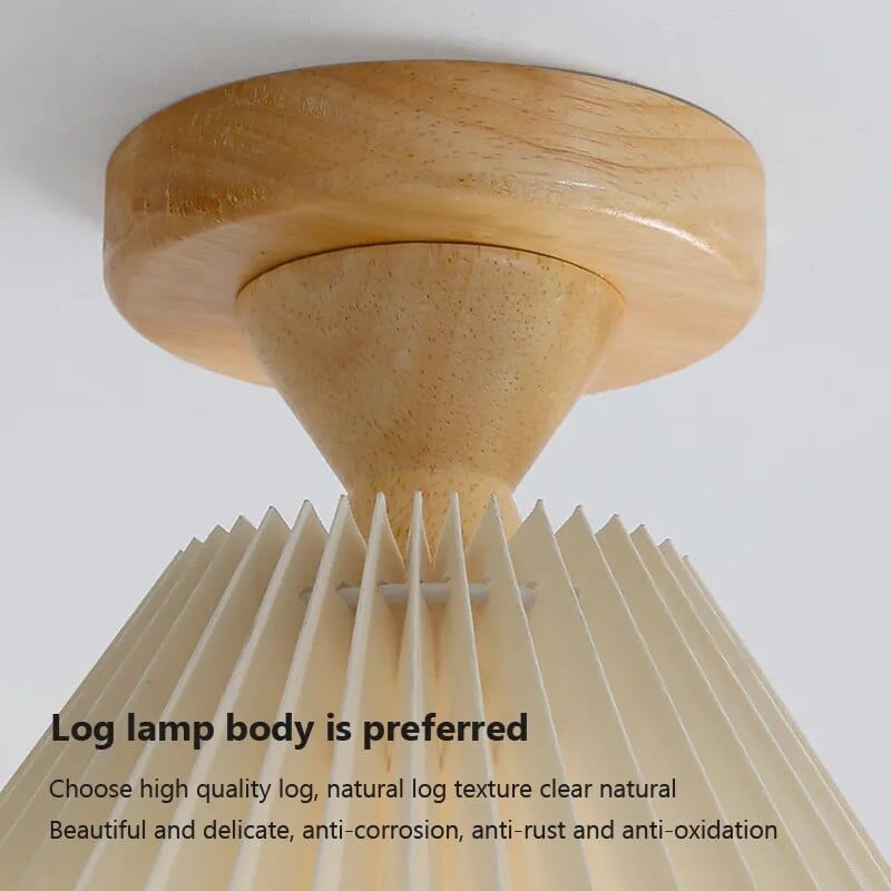 Plafonnier LED Bois et Tissu Plissé | Marco Lucetti