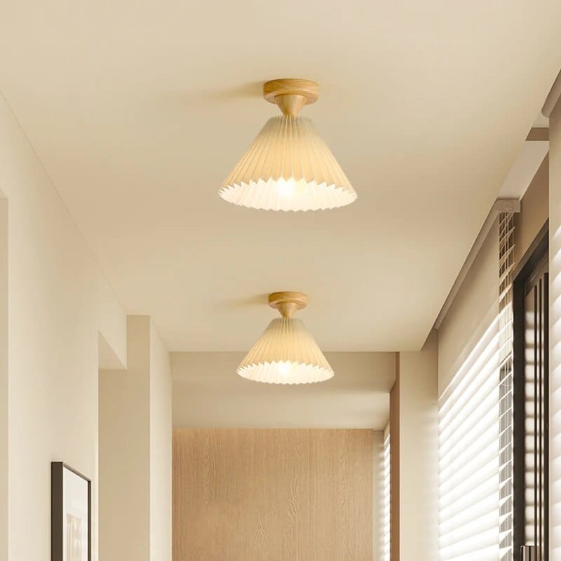 Plafonnier LED Bois et Tissu Plissé | Marco Lucetti