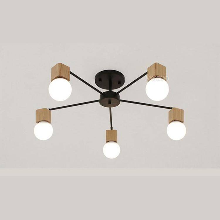 Plafonnier LED Bois & Métal, Design Moderne | Marco Lucetti Noir / 5 lampes