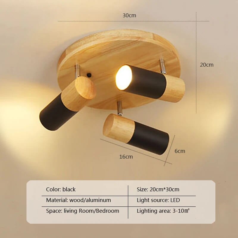 Plafonnier LED Bois Nordique | Marco Lucetti 3 têtes noir / Sans ampoule