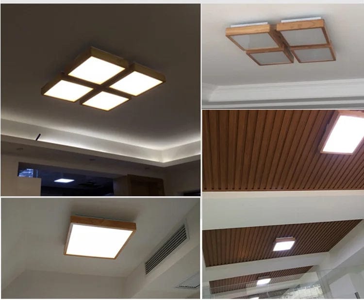 Plafonnier LED carré en bois naturel de style nordique | Marco Lucetti