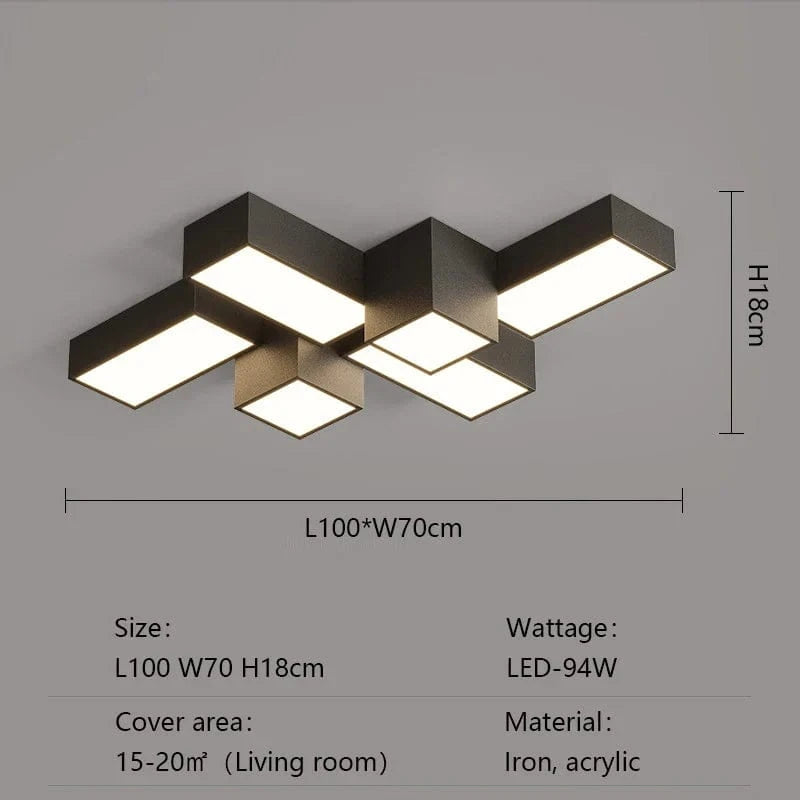 Plafonnier LED carré minimaliste design | Marco Lucetti Noir L100cm 94W / Gradation à distance