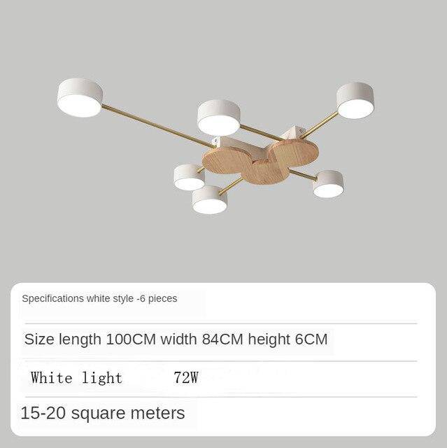 Plafonnier LED chic en métal et bois avec multiples lampes rondes Aibiou | Marco Lucetti Blanc - 6 lampes