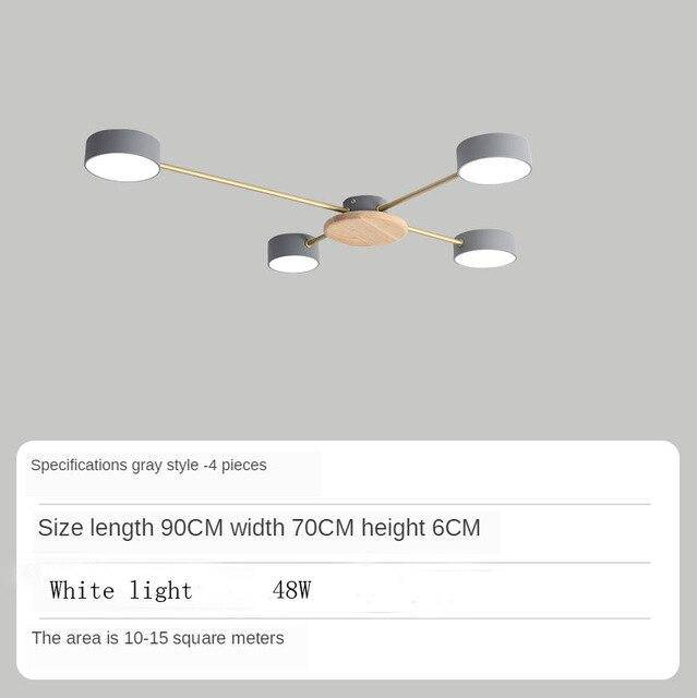 Plafonnier LED chic en métal et bois avec multiples lampes rondes Aibiou | Marco Lucetti Gris - 4 lampes