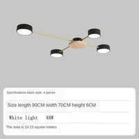 Plafonnier LED chic en métal et bois avec multiples lampes rondes Aibiou | Marco Lucetti Noir - 4 lampes