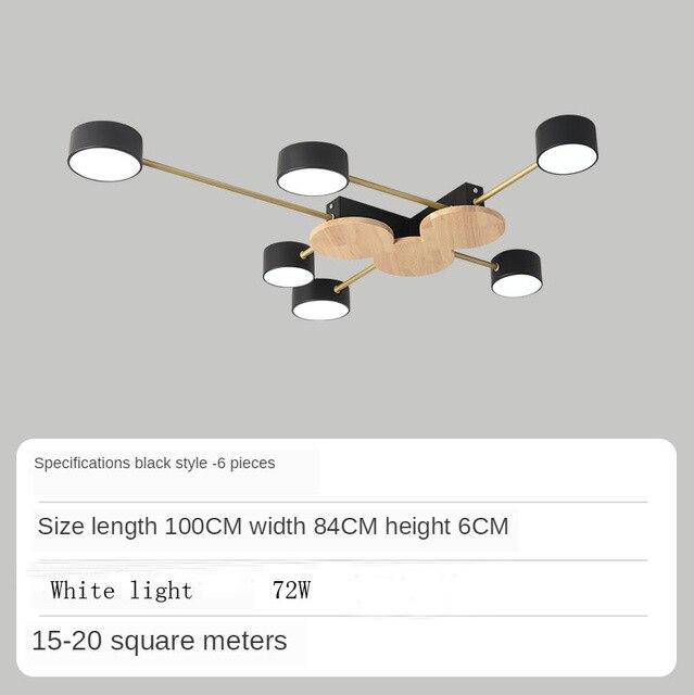 Plafonnier LED chic en métal et bois avec multiples lampes rondes Aibiou | Marco Lucetti Noir - 6 lampes