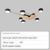 Plafonnier LED chic en métal et bois avec multiples lampes rondes Aibiou | Marco Lucetti Noir - 6 lampes