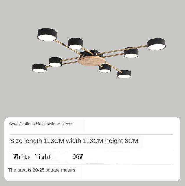 Plafonnier LED chic en métal et bois avec multiples lampes rondes Aibiou | Marco Lucetti Noir - 8 lampes