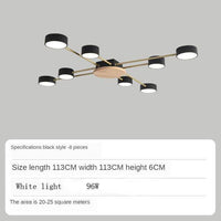 Plafonnier LED chic en métal et bois avec multiples lampes rondes Aibiou | Marco Lucetti Noir - 8 lampes