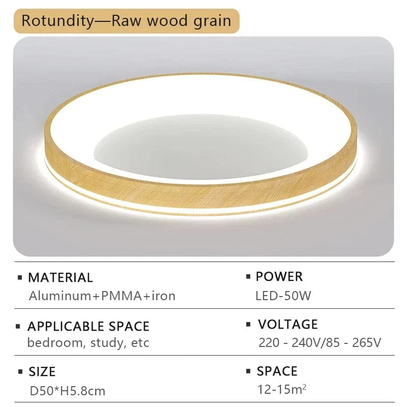 Plafonnier LED Circulaire Grain de Bois - Design Moderne et Minimaliste | Marco Lucetti Grain de bois brut-D50CM / Lumière chaude-3000K