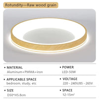 Plafonnier LED Circulaire Grain de Bois - Design Moderne et Minimaliste | Marco Lucetti Grain de bois brut-D50CM / Lumière chaude-3000K