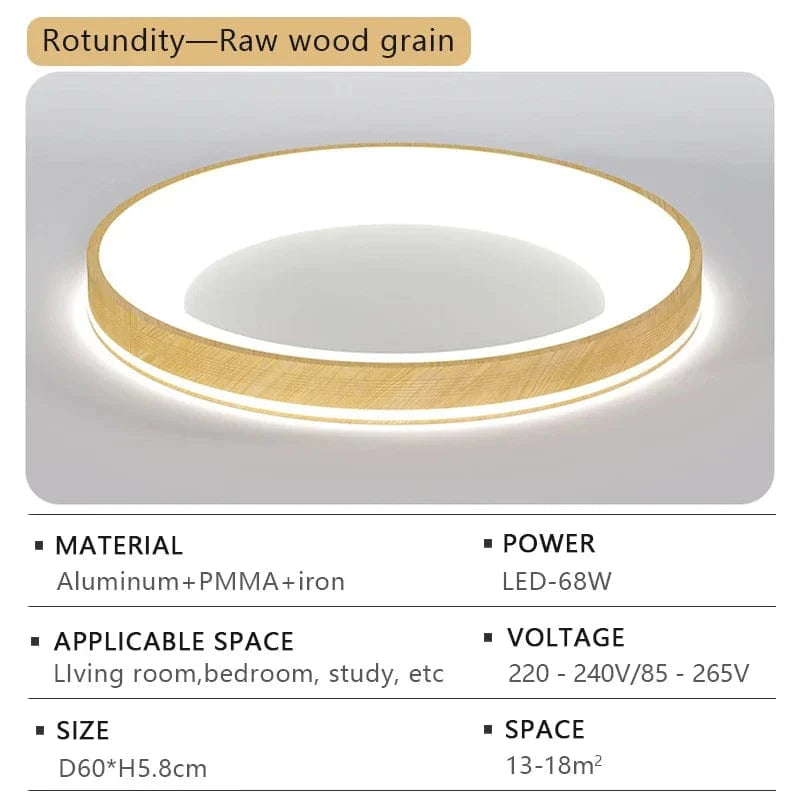 Plafonnier LED Circulaire Grain de Bois - Design Moderne et Minimaliste | Marco Lucetti Grain de bois brut-D60CM / Lumière blanche-6000K