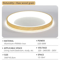 Plafonnier LED Circulaire Grain de Bois - Design Moderne et Minimaliste | Marco Lucetti Grain de bois brut-D60CM / Lumière blanche-6000K