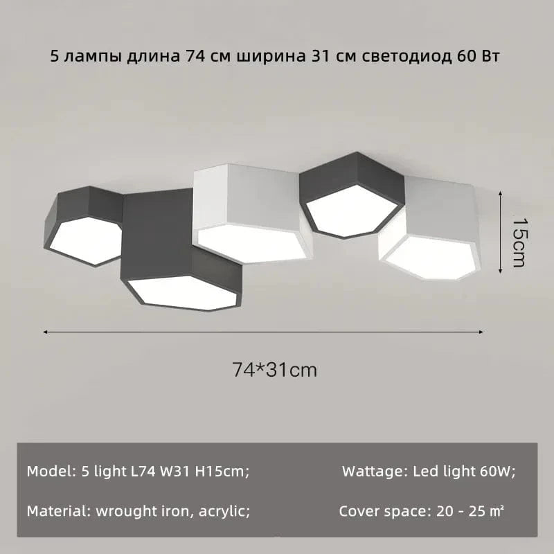 Plafonnier LED Cubix Scandinave | Marco Lucetti 5 lumières L74 W31cm / Lumière chaude 3000K