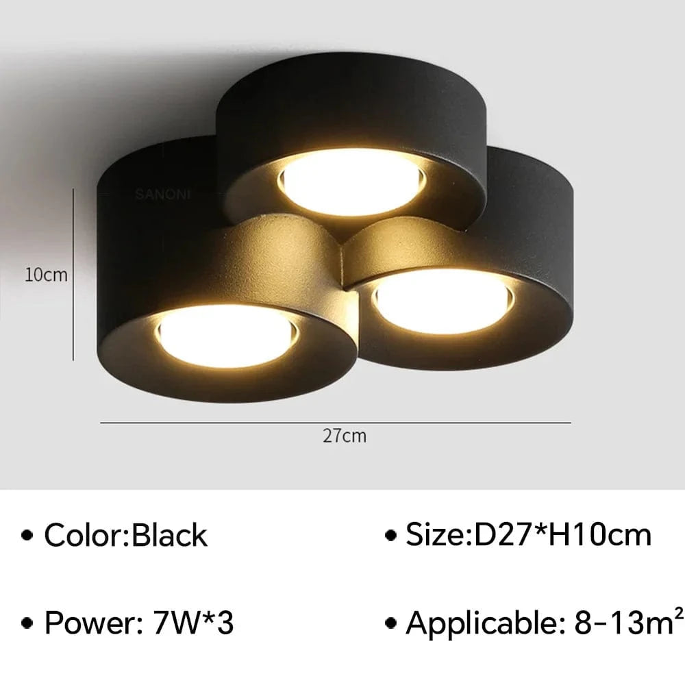Plafonnier LED Cylindre Moderne | Marco Lucetti Noir 3 têtes