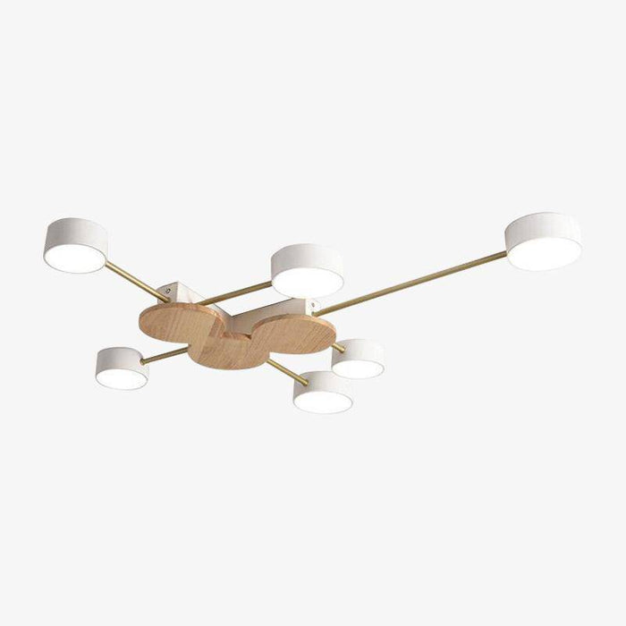 Plafonnier LED chic en métal et bois avec multiples lampes rondes Aibiou