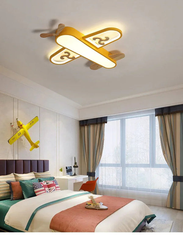 Plafonnier LED Design Minimaliste en Bois Forme Avion pour Enfants - EcoAvion