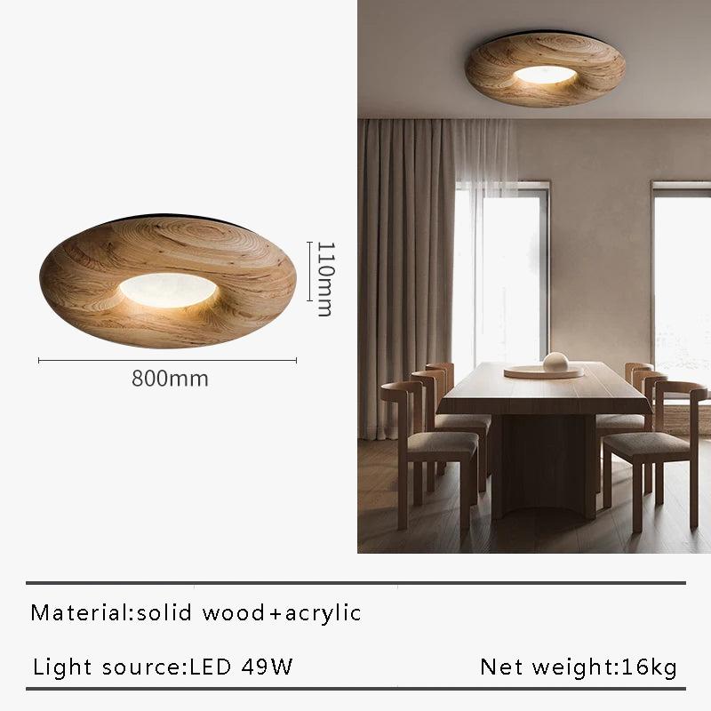 Plafonnier LED Vintage Chic en Bois Foncé - Grand Lustre