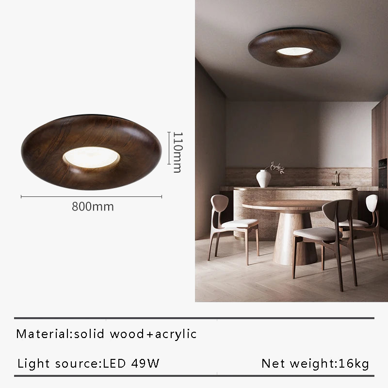 Plafonnier LED Vintage Chic en Bois Foncé - Grand Lustre