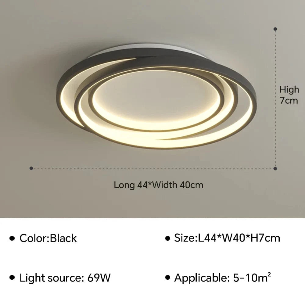 Plafonnier LED Design Ultra-mince pour Salon Salle à Manger Chambre Hall | Marco Lucetti Noir 44CM / Gradation continue (RC)
