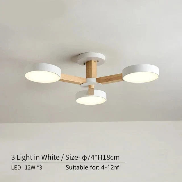 Plafonnier LED en bois au design contemporain. | Marco Lucetti 3 lumières en blanc / Lumière modifiable