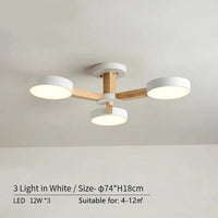 Plafonnier LED en bois au design contemporain. | Marco Lucetti 3 lumières en blanc / Lumière modifiable