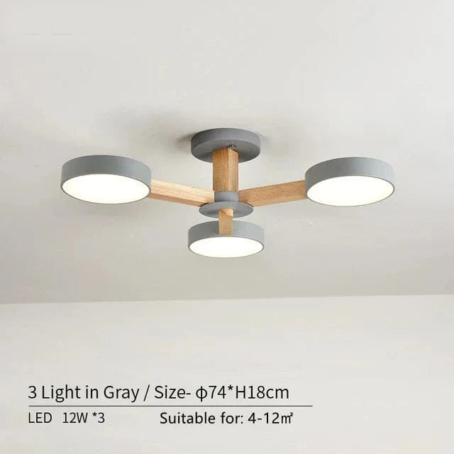 Plafonnier LED en bois au design contemporain. | Marco Lucetti 3 lumières en gris / Lumière modifiable