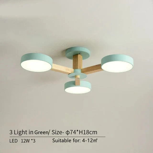 Plafonnier LED en bois au design contemporain. | Marco Lucetti 3 voyants en vert / Lumière modifiable