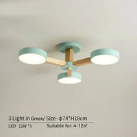 Plafonnier LED en bois au design contemporain. | Marco Lucetti 3 voyants en vert / Lumière modifiable