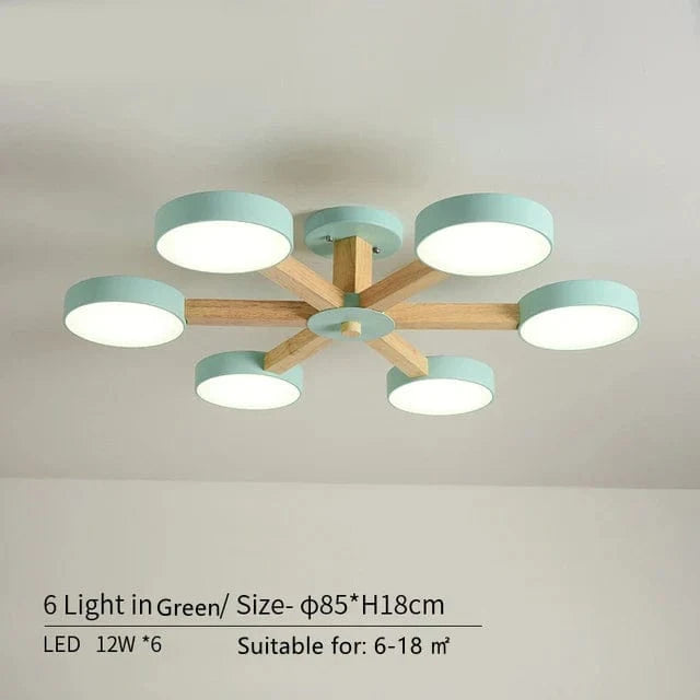 Plafonnier LED en bois au design contemporain. | Marco Lucetti 6 feux en vert / Lumière modifiable